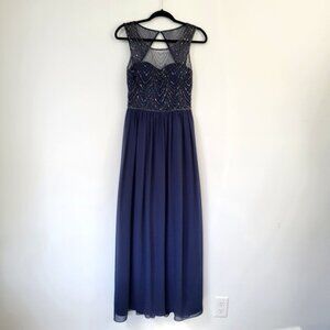 David’s Bridal Navy Beaded Chiffon Evening Gown Dress Size 4